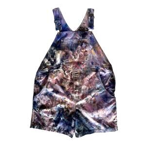Vintage Motherhood Ice Dyed Overall Shorts Reworked Black Purple Blue